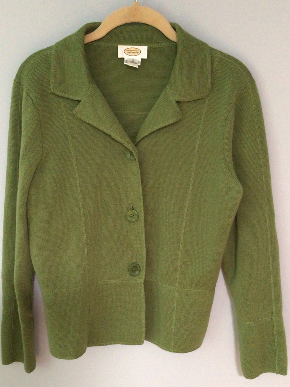 Talbots Moss Green Merino Wool Button-Front Knit Blazer M